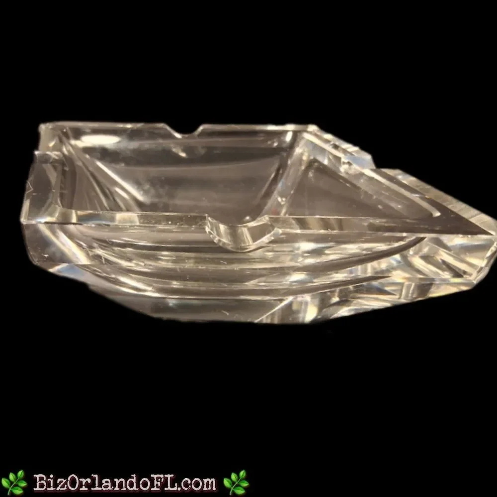 VINTAGE: Diamond Shaped Clear Glass  Cigar Ashtray Heavyweight 2-Slot 1950s RARE
